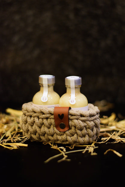 Häkelkörbchen in verschiedenen Farben inkl. 2x 50ml Fläschchen nach Wahl