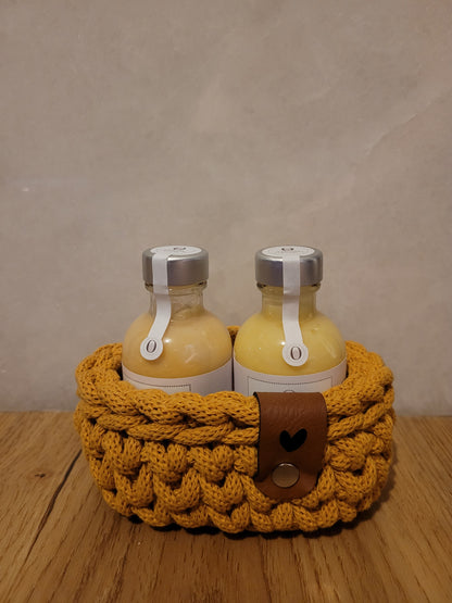 Häkelkörbchen in verschiedenen Farben inkl. 2x 50ml Fläschchen nach Wahl